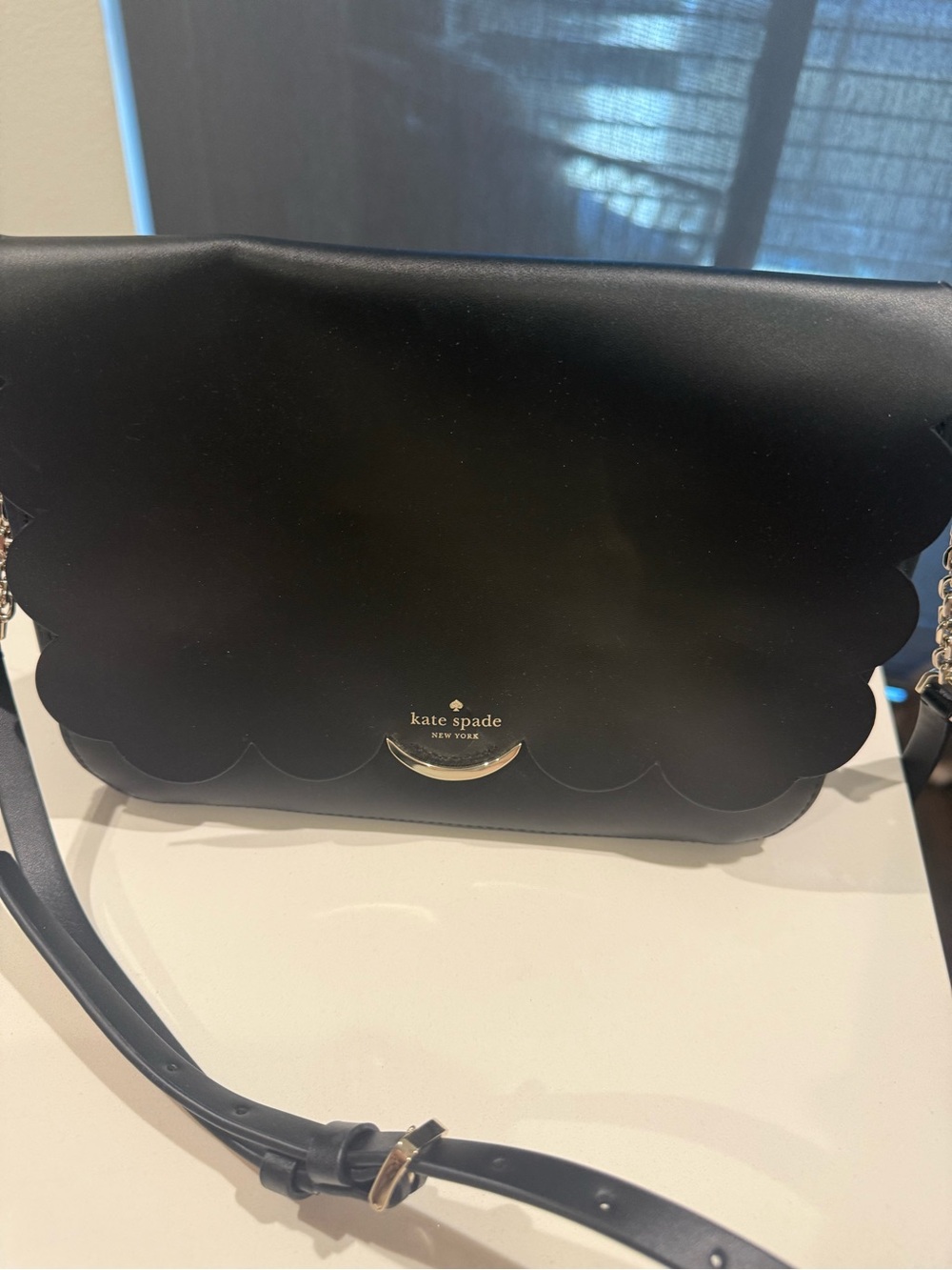 kate spade Black Scallop Edge Leather Crossbody with Gold Accent